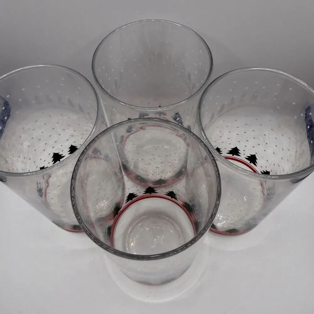 Vintage Libbey Christmas Tree Drinking Glasses Set of 4 Tumblers Hazy 5.25”